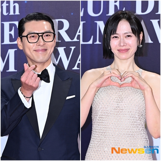 <b>현빈</b><b>손예진 부부</b>, ‘청룡영화상’서 따로 또 같이 하트 [포토엔HD]