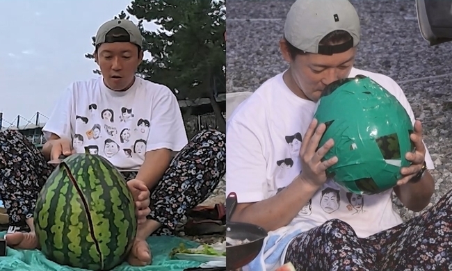 수박 자르다 망연자실한 <b>김대호</b>, 껍질에 청테이프 칭칭(나혼산)