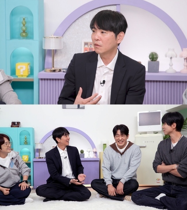 KBS 2TV「옥탑방의 문제아들」のセットで、黒いジャケット姿のイ・セドルが話す様子