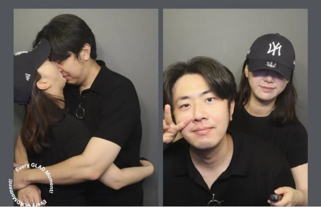 親密な様子で寄り添うオクスンとヨンホとされる2人の写真