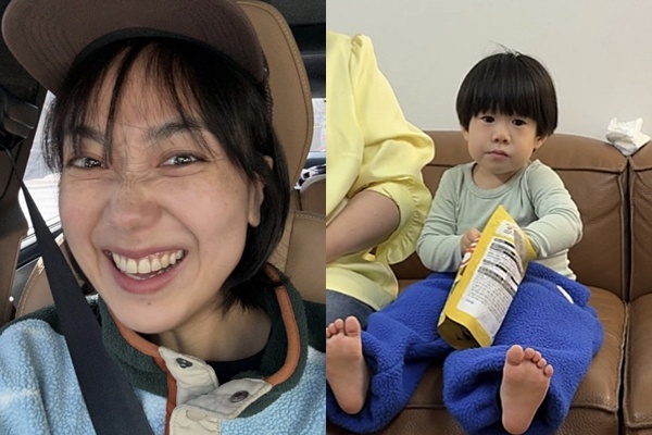 イ・ウンヒョンと息子ヒョンジョくんの写真。