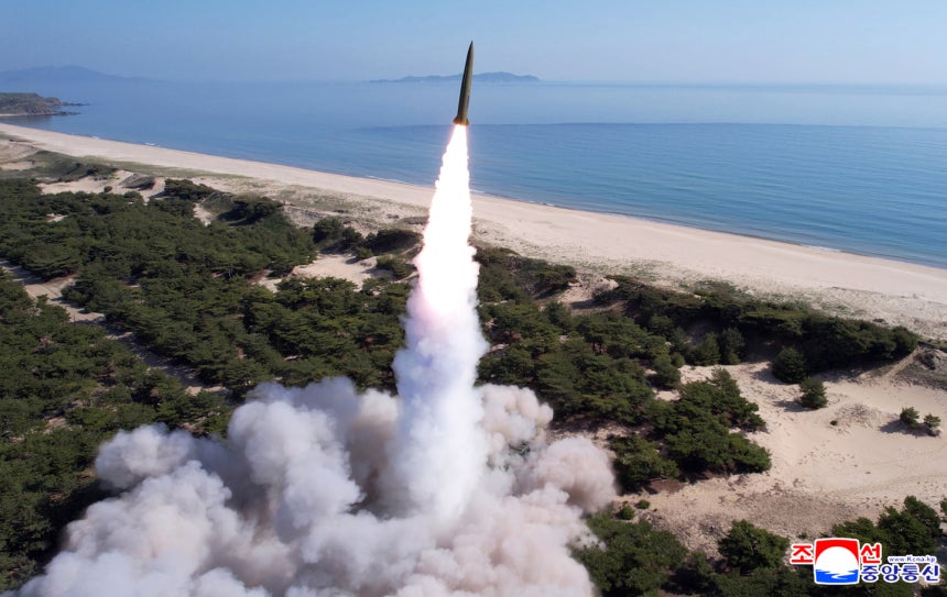 North Korean leader Kim Jong-un supervised a combined strike drill involving long-range artillery and missile systems on