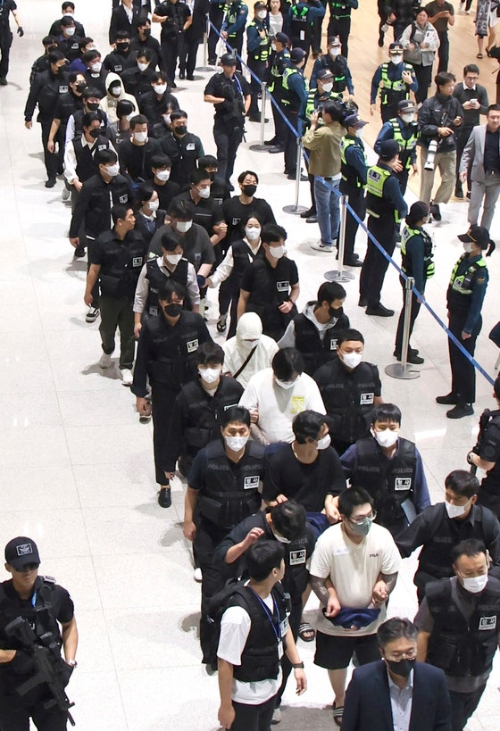 Korean nationals who were arrested by Cambodian authorities on suspicion of taking part in criminal syndicates in the So