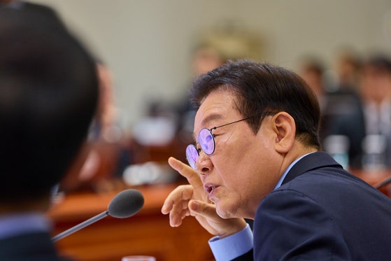 President Lee Jae Myung speaks at a Cabinet meeting held at the Presidential Office in Yongsan, cent