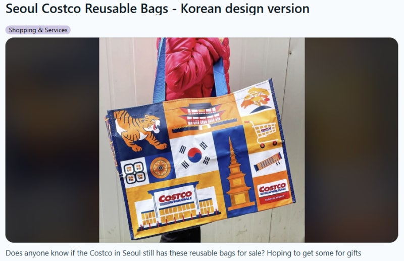 $27 for a shopping bag? Costco Korea's totes become a 'must have' for foreign tourists.