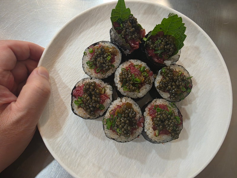 Intense rivalry spawns caviar-topped yukhoe gimbap at Gwangjang Market