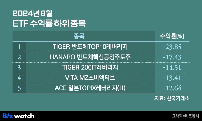 2024년 8월 ETF 수익률 하위 5종목