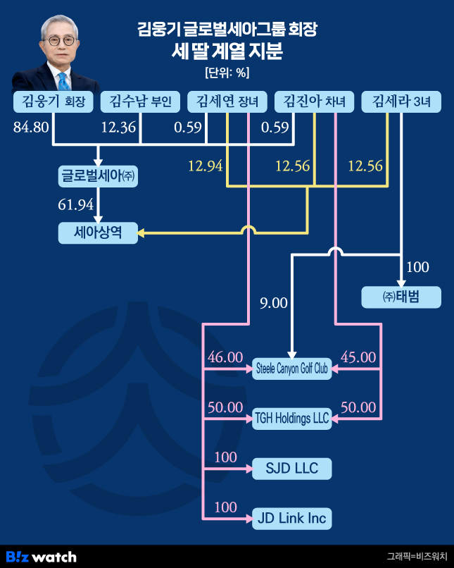 김웅기 글로벌세아그룹 회장 세 딸 계열 지분