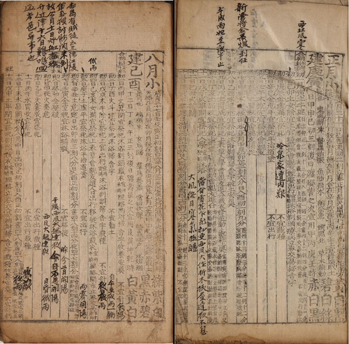 ▲ '항길고택일기' 일부.  왼쪽은 정조 11년(1787년 8월) 울도(울릉도)에 도적 떼가 있다는 소문을 듣고 수토한 기록이며, 오른쪽은 순조1년(1801년 1월) 김최환 신임 삼척영장의 도임 기록.
