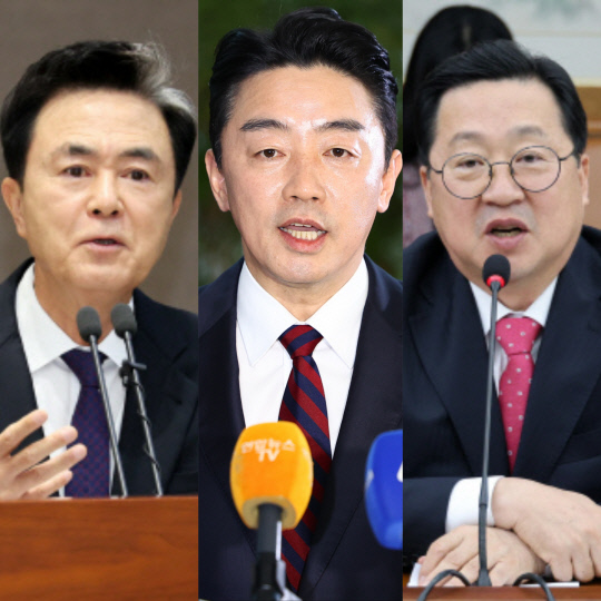 왼쪽부터 김태흠 충남도지사, 강훈식 대통령 비서실장, 이장우 대전시장.