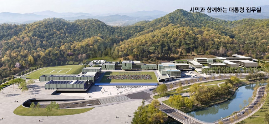 2차 심사 진출 세번째 작품 '열린 권력의 표상' 이미지. 광장을 중심으로 대통령실, 비서실, 언론, 시민을 대등하게 병렬적으로 배치하고, 고려청자의 비색에 가까운 유약을 입힌 테라코타 외장재를 적용함으로써 청와대의