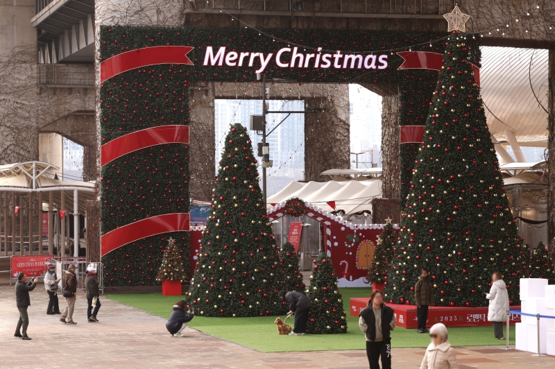 ▲ 24일 서울 광진구 뚝섬한강공원 자벌레 및 청담대교 하부 일원에서 열린 '2025 로맨틱 한강 크리스마스 마켓'에 트리 조형물이 놓여 있다 [연합뉴스]