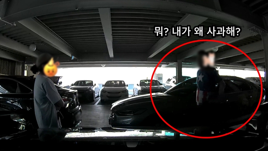이중 주차한 택시 기사가 자기 차 때문에 불편을 겪은 여성 운전자에게 왜 사과를 해야 하냐며 적반하장의 태도를 보이는 모습 (사진,온라인 커뮤니티 '보배드림')
