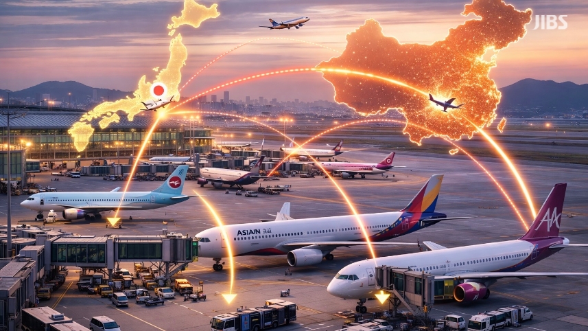 국제선 여객 증가 흐름을 상징적으로 담은 공항 일러스트.