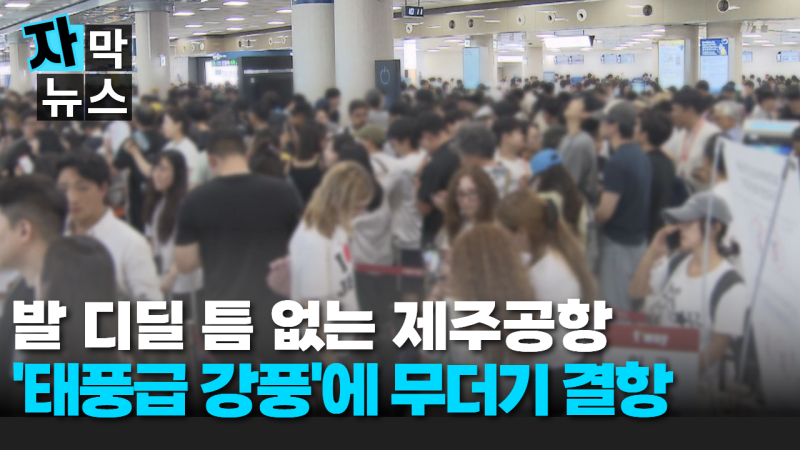 [자막뉴스] 발 디딜 틈 없는 제주공항.. '태풍급 강풍'에 무더기 결항