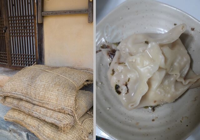 전통 방식의 가마니인 섬(왼쪽)과,<a href=