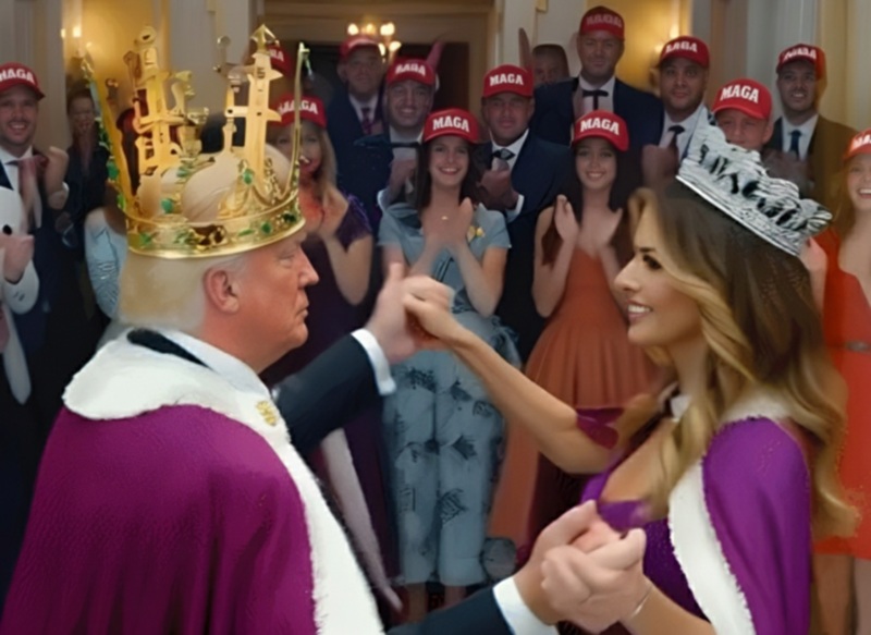 지난해 신라 금관을 착용한 도널드 트럼프 미국 대통령의 AI 합성 콘텐츠가 온라인에서 확산했다.[사진｜X]