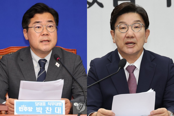 더불어민주당 박찬대 원내대표, 국민의힘 권성동 원내대표. 연합뉴스