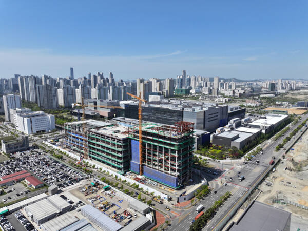 독일의 바이오의약 원부자재 기업인 싸토리우스코리아오퍼레이션스의 송도 5공구 첨단산업클러스터(B) 생산·연구시설 공사 현장.인천경제자유구역청 제공