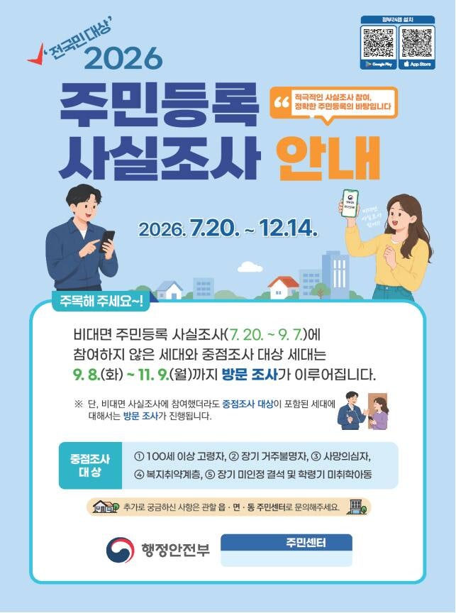 행안부, 8일부터 전국 <b>주민등록</b> 방문 <b>사실조사</b>