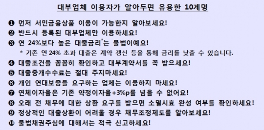 대부업체, 이용 전엔 서민금융 확인연대보증은 불법