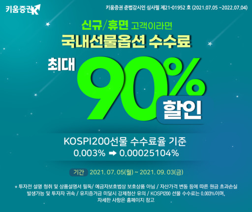 키움증권, 국내선물옵션 수수료 최대 90% 할인 이벤트 진행